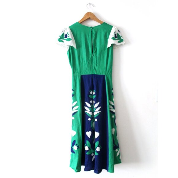 Farm Rio Soft Garden Patchwork Midi Dress / Medium / Soft Garden Blue - Picture 5 of 11